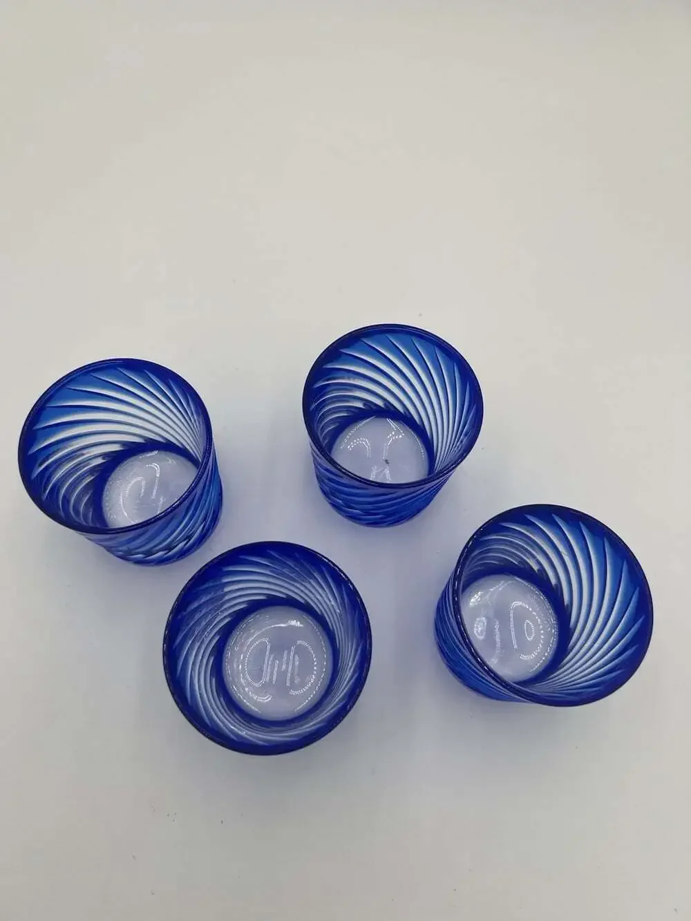 Vintage Cobalt Blue Cut to Clear Double Old Fashioned Glasses Swirl Set of 4